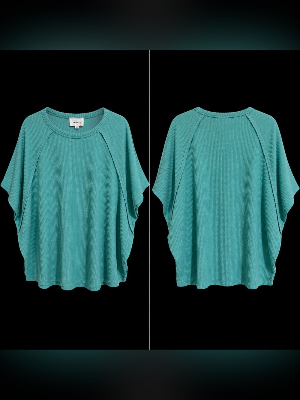 🆕 Aqua Ribbed Oversized Boho Tunic Top Lightweight Stretch 1X 2X 3X - Picture 3 of 3